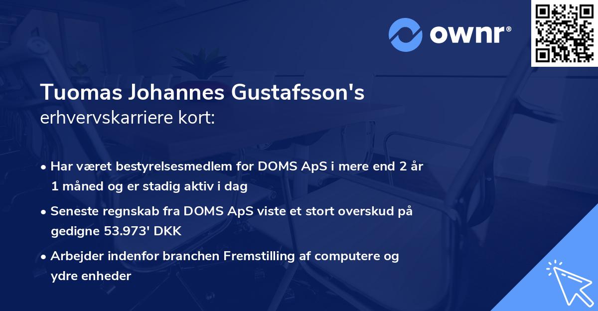 Tuomas Johannes Gustafsson's erhvervskarriere kort