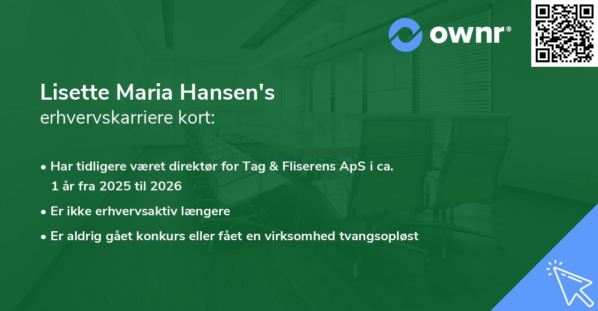 Lisette Maria Hansen's erhvervskarriere kort