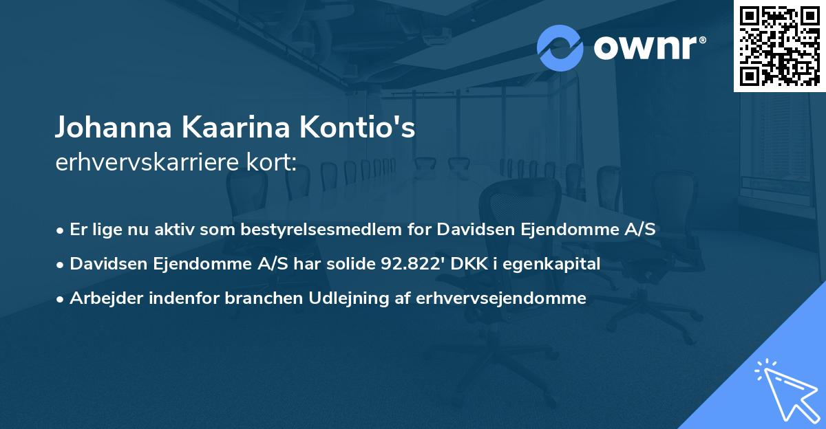 Johanna Kaarina Kontio's erhvervskarriere kort