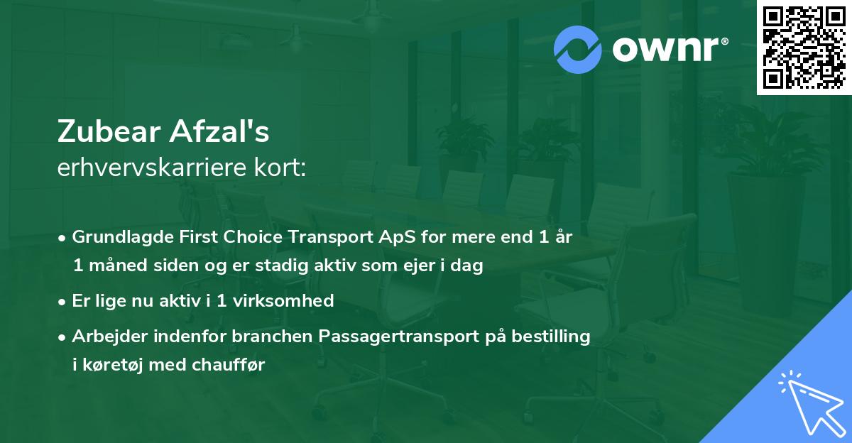 Zubear Afzal's erhvervskarriere kort