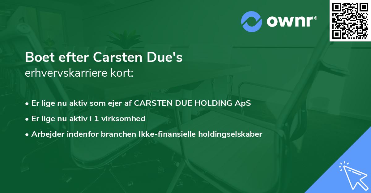 Boet efter Carsten Due's erhvervskarriere kort