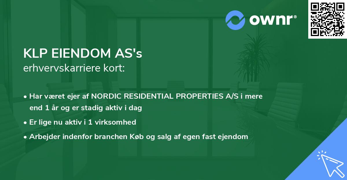 KLP EIENDOM AS's erhvervskarriere kort
