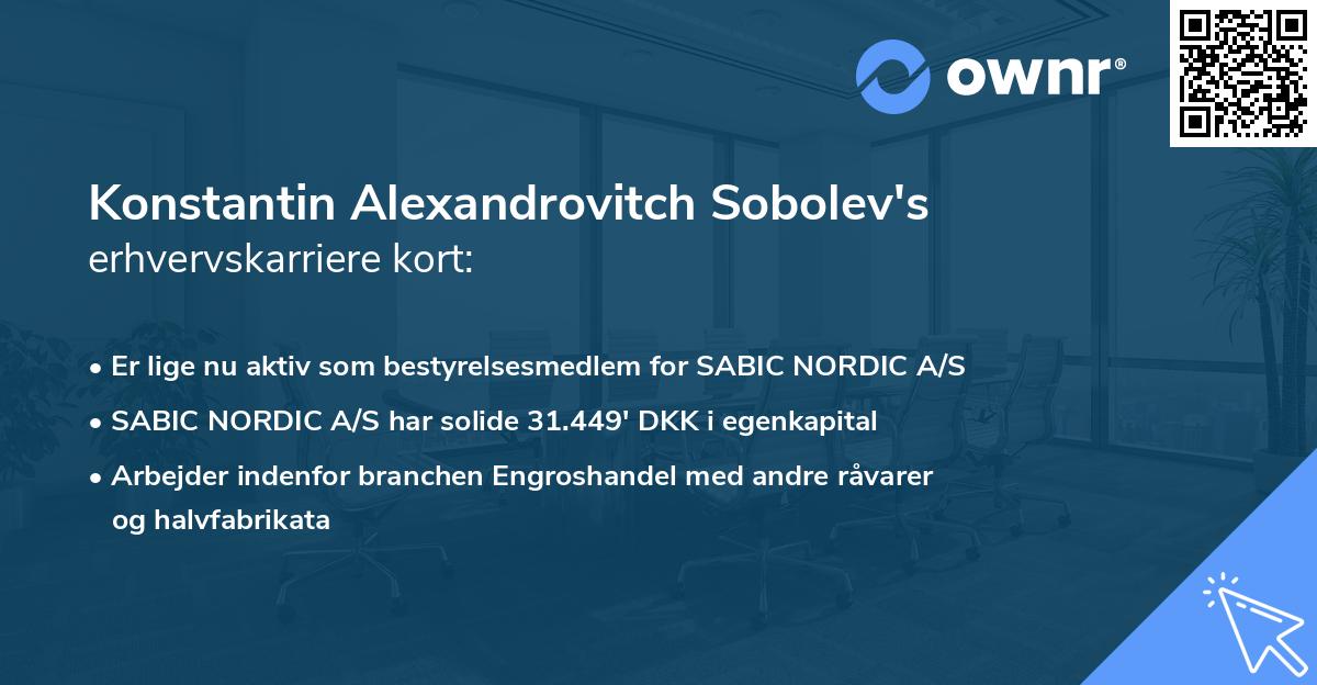Konstantin Alexandrovitch Sobolev's erhvervskarriere kort