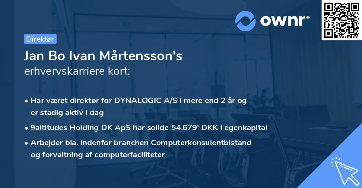 Jan Bo Ivan Mårtensson's erhvervskarriere kort
