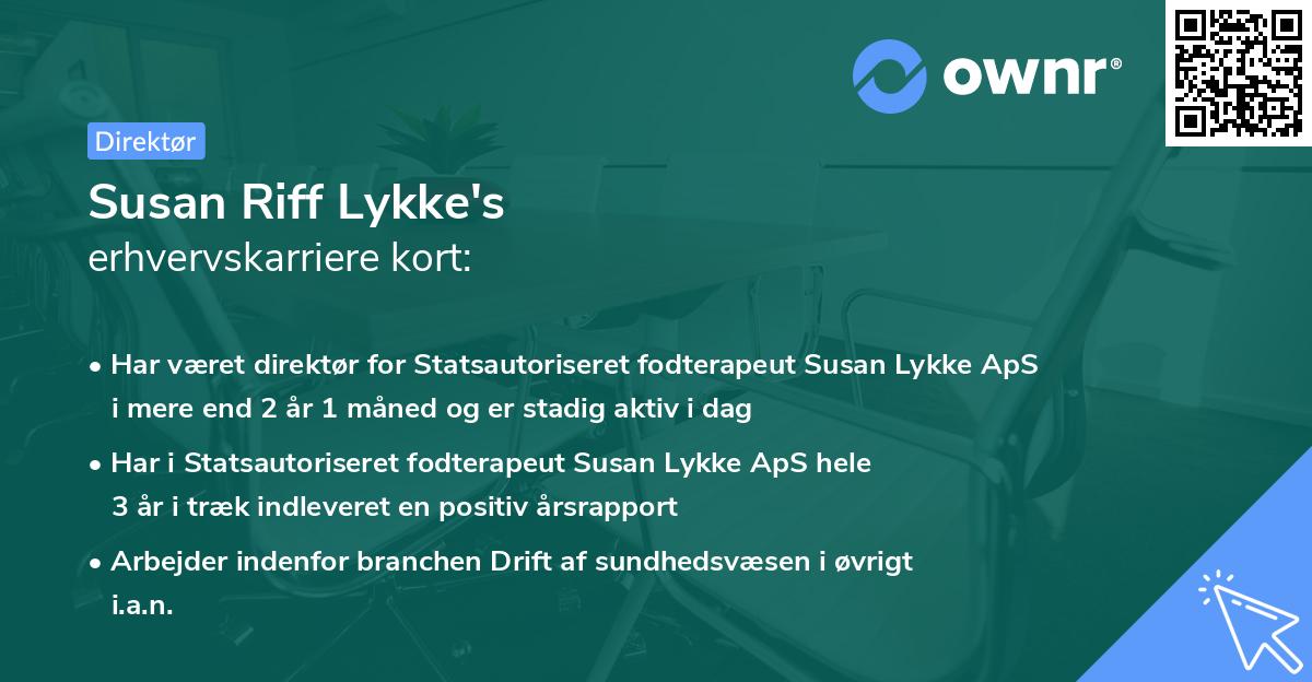 Susan Riff Lykke's erhvervskarriere kort