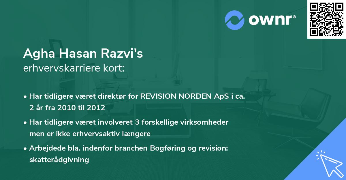 Agha Hasan Razvi's erhvervskarriere kort