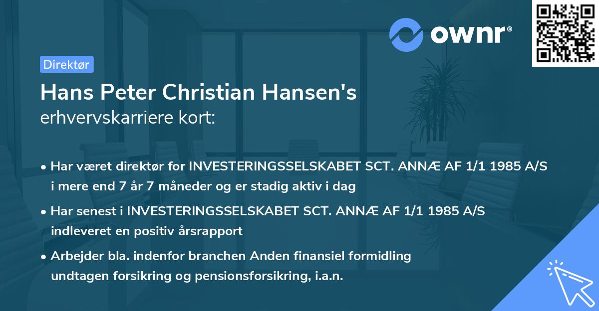 Hans Peter Christian Hansen's erhvervskarriere kort