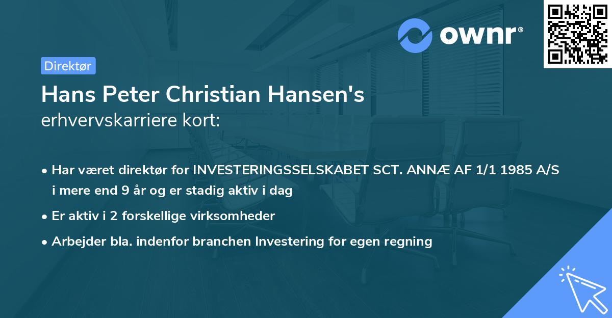 Hans Peter Christian Hansen's erhvervskarriere kort