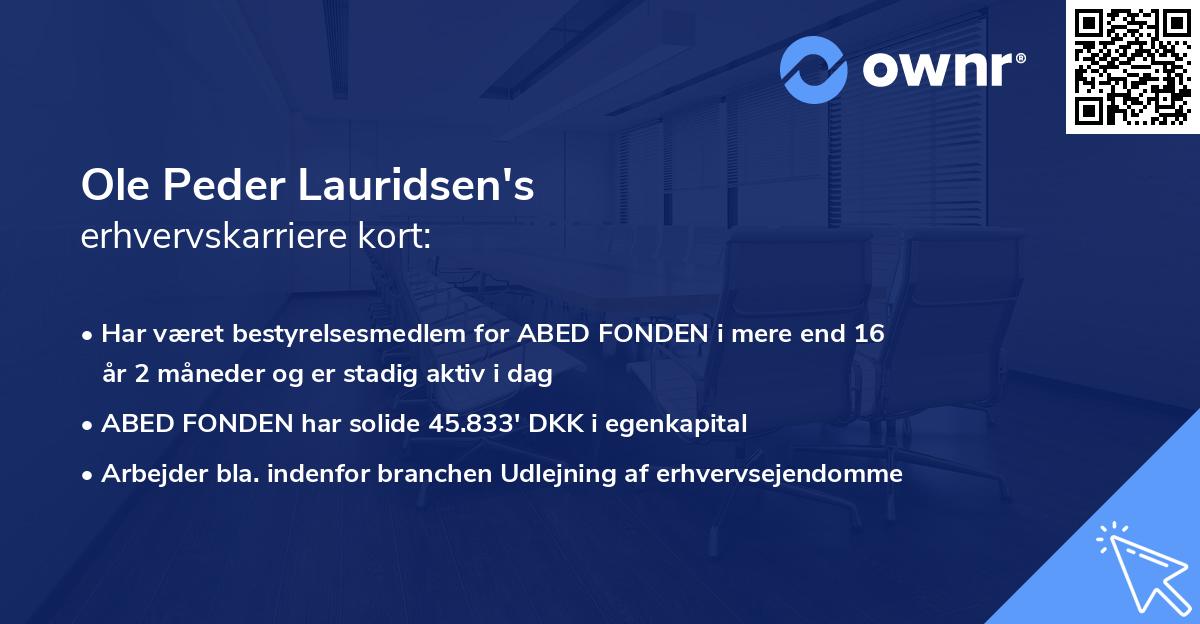 Ole Peder Lauridsen's erhvervskarriere kort