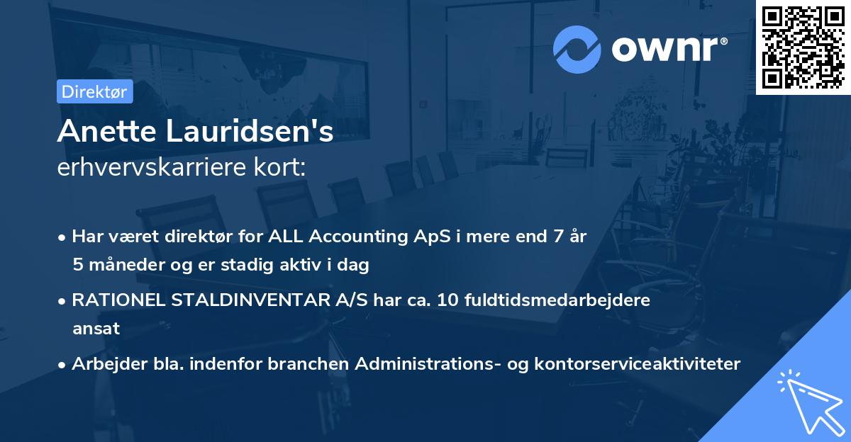 Anette Lauridsen's erhvervskarriere kort