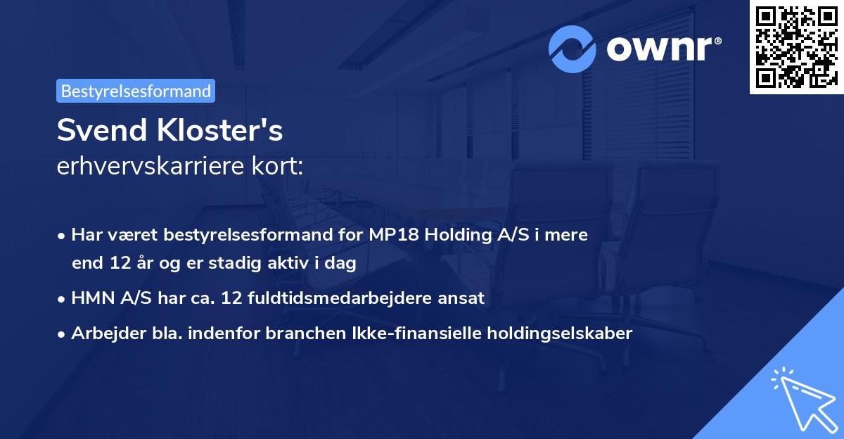 Svend Kloster's erhvervskarriere kort