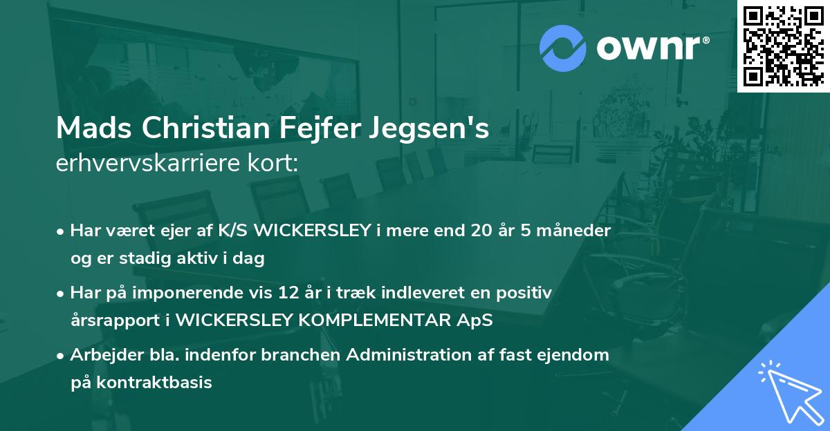 Mads Christian Fejfer Jegsen's erhvervskarriere kort