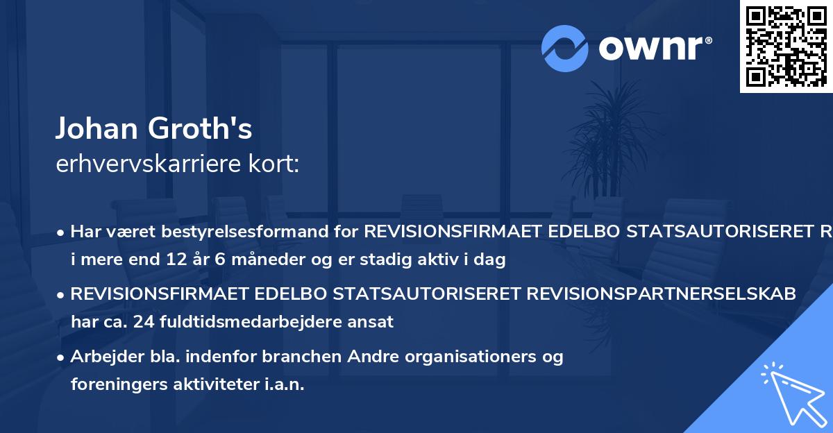 Johan Groth's erhvervskarriere kort