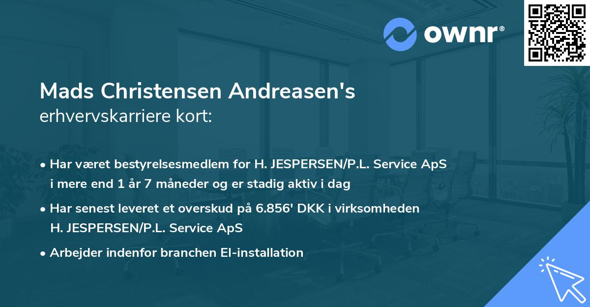 Mads Christensen Andreasen's erhvervskarriere kort