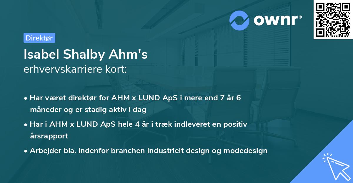 Isabel Shalby Ahm's erhvervskarriere kort