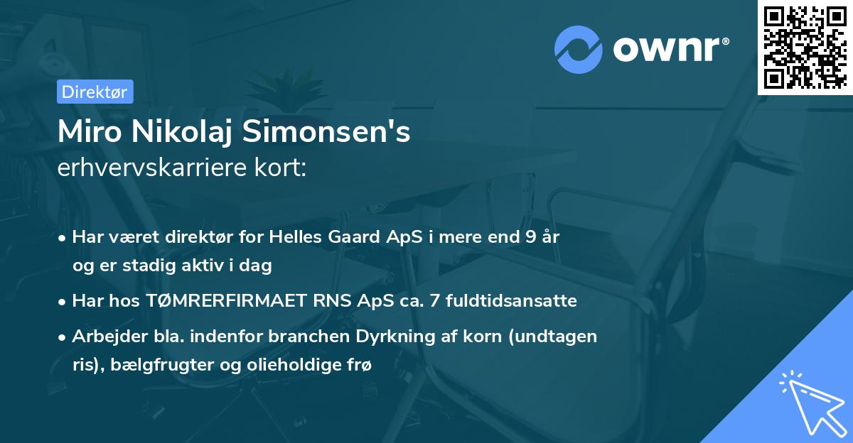 Miro Nikolaj Simonsen's erhvervskarriere kort