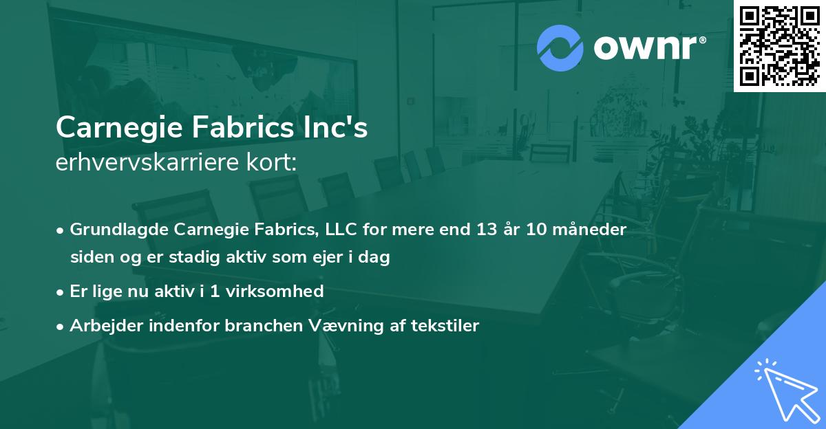 Carnegie Fabrics Inc's erhvervskarriere kort