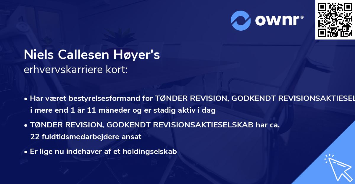 Niels Callesen Høyer's erhvervskarriere kort