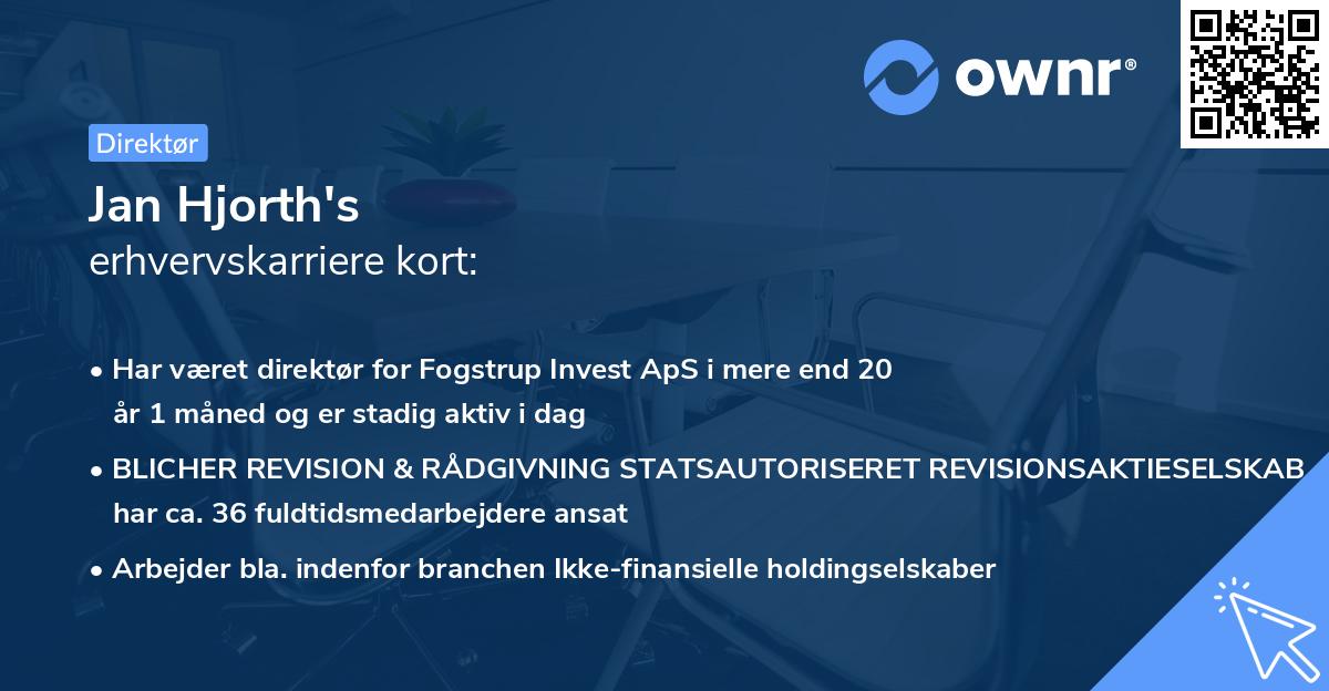 Jan Hjorth's erhvervskarriere kort