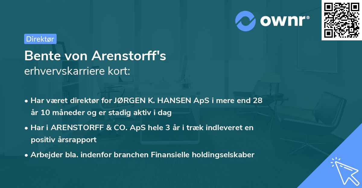 Bente von Arenstorff's erhvervskarriere kort
