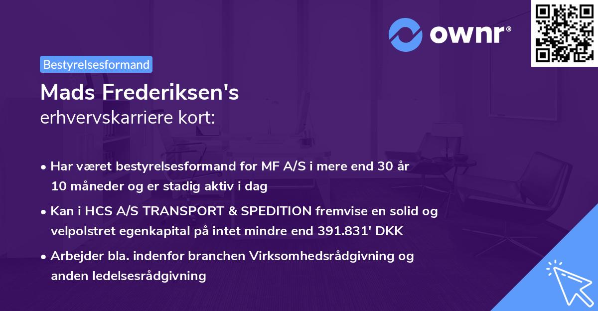 Mads Frederiksen's erhvervskarriere kort