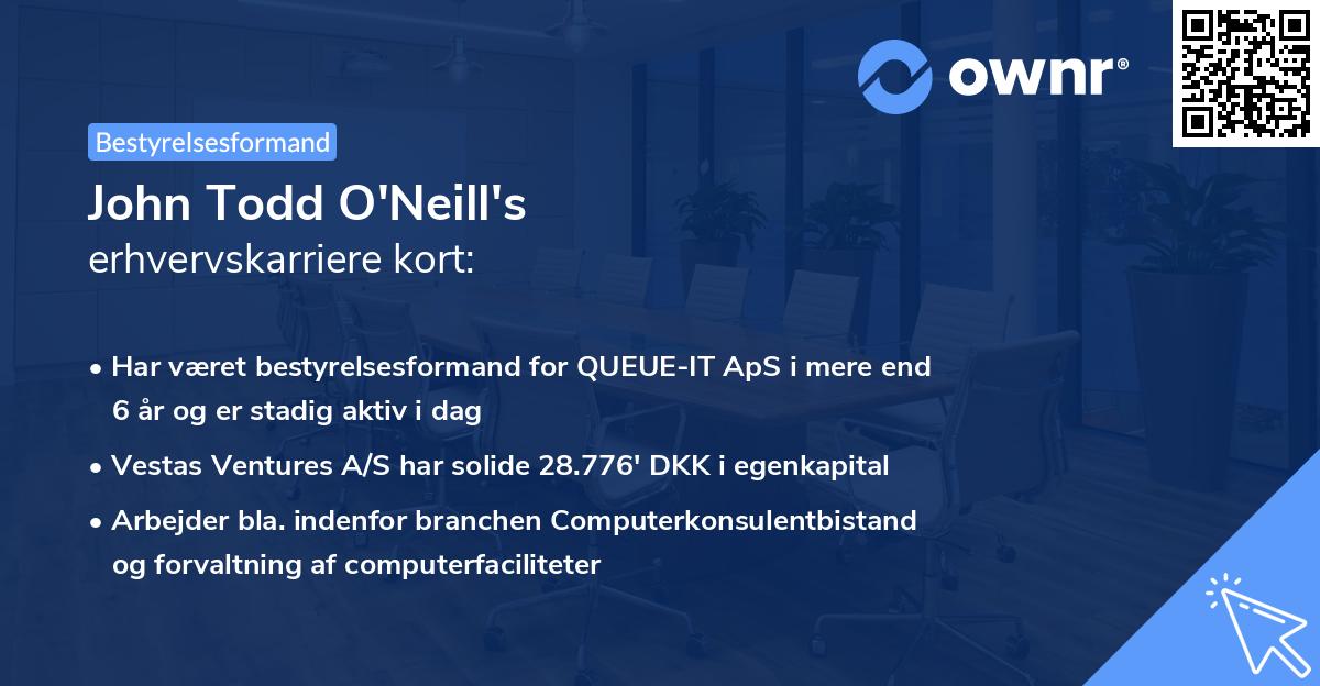 John Todd O'Neill's erhvervskarriere kort