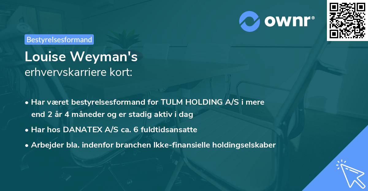 Louise Weyman's erhvervskarriere kort