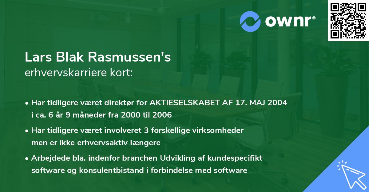 Lars Blak Rasmussen's erhvervskarriere kort