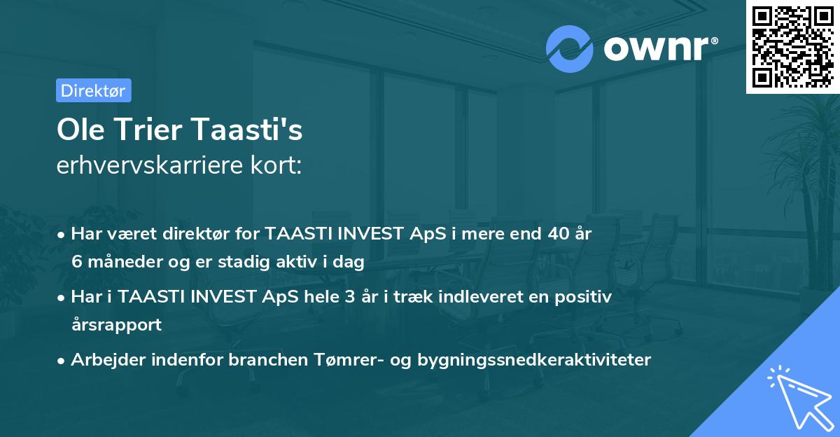 Ole Trier Taasti's erhvervskarriere kort