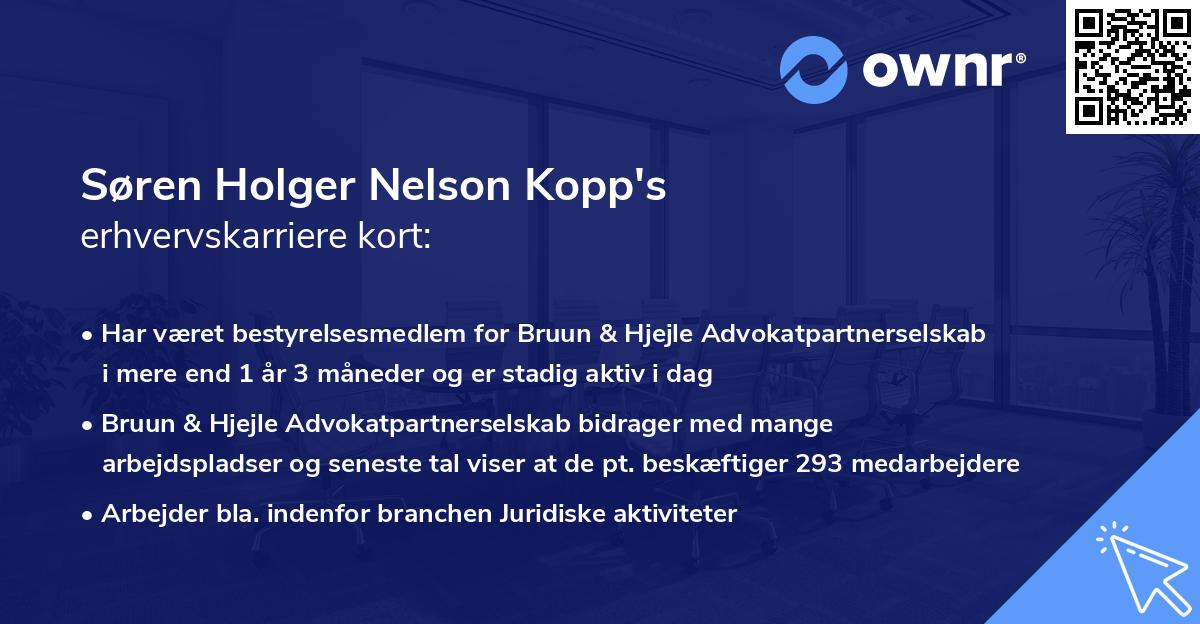 Søren Holger Nelson Kopp's erhvervskarriere kort