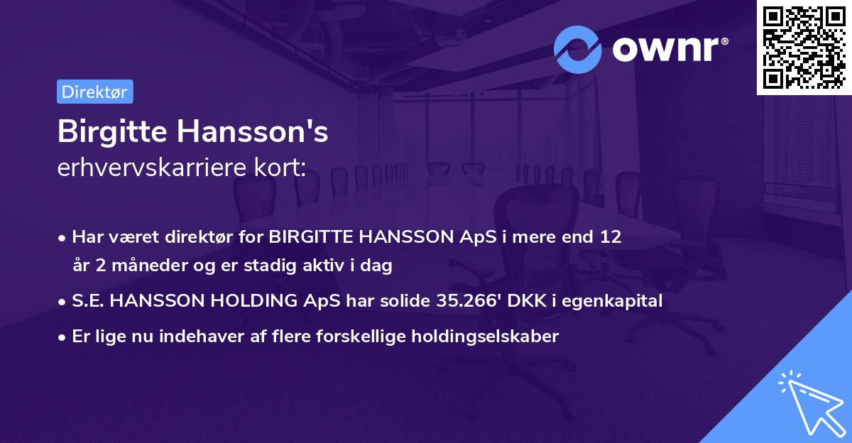 Birgitte Hansson's erhvervskarriere kort