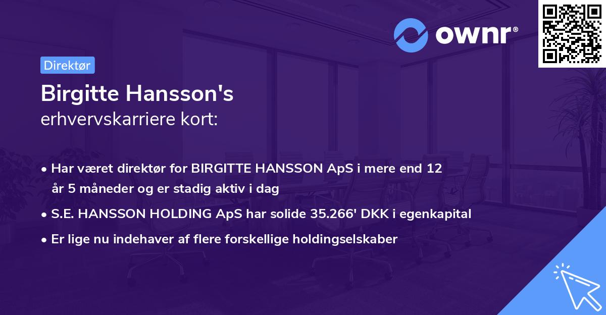 Birgitte Hansson's erhvervskarriere kort