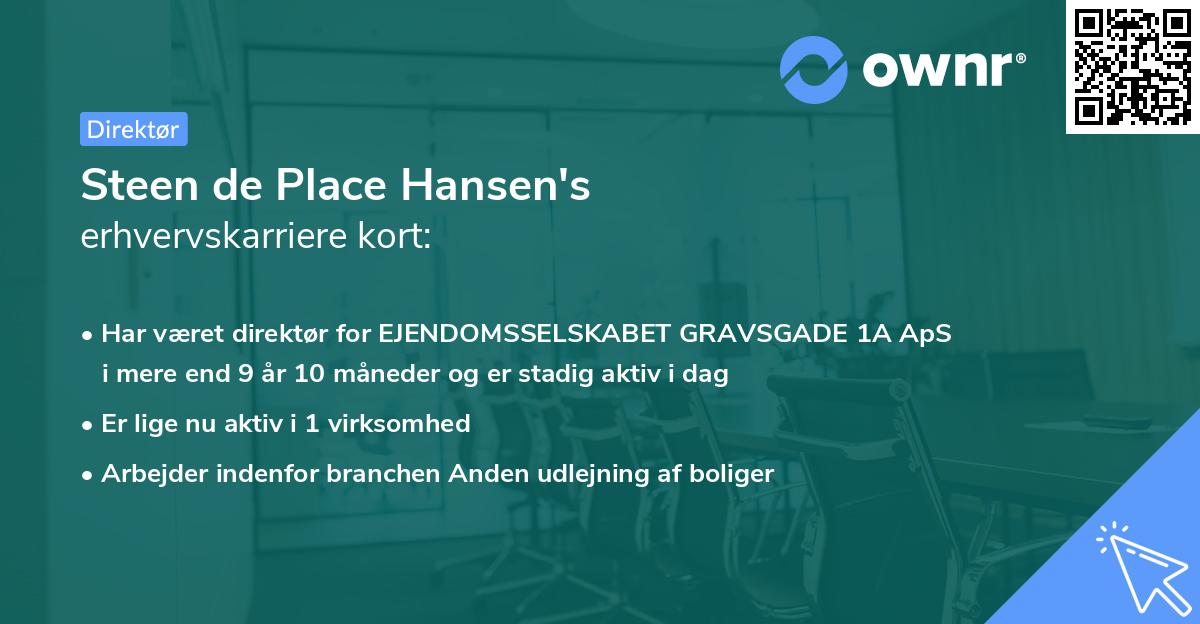 Steen de Place Hansen's erhvervskarriere kort