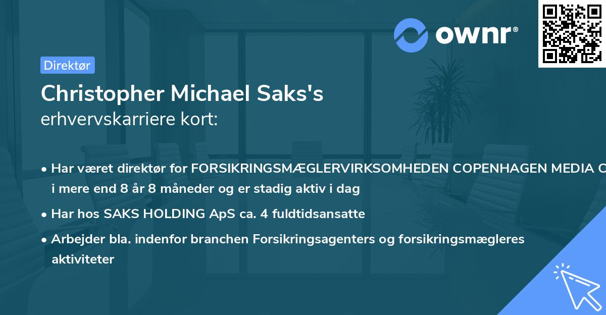 Christopher Michael Saks's erhvervskarriere kort