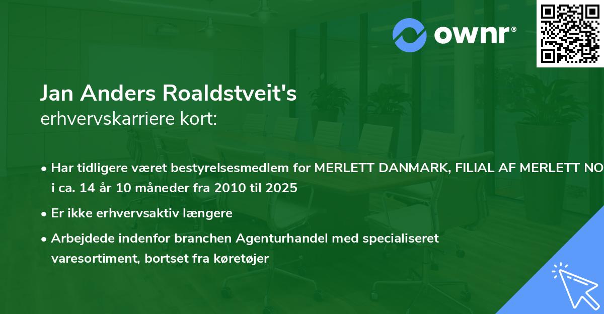 Jan Anders Roaldstveit's erhvervskarriere kort