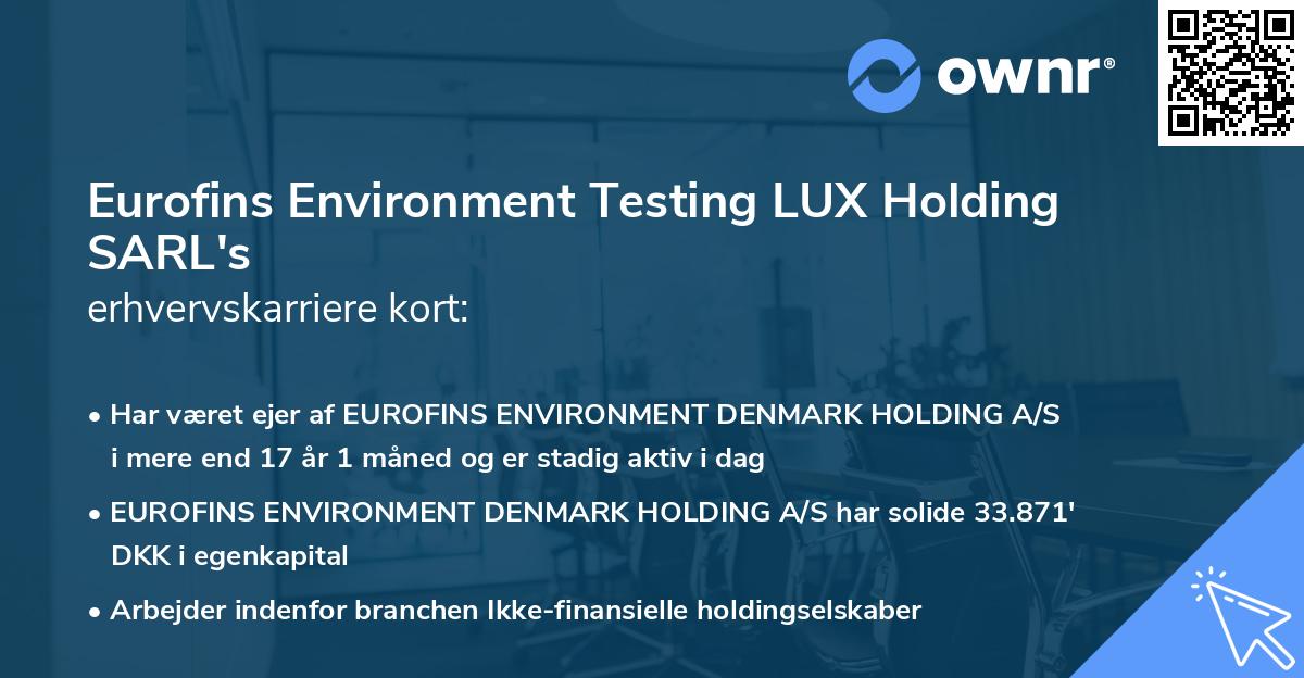 Eurofins Environment Testing LUX Holding SARL's erhvervskarriere kort