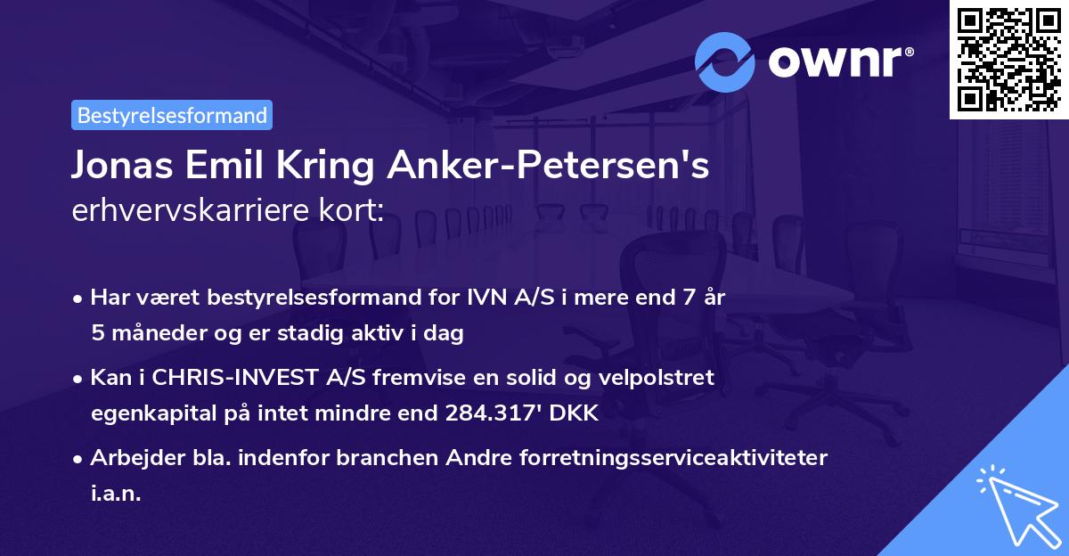 Jonas Emil Kring Anker-Petersen's erhvervskarriere kort