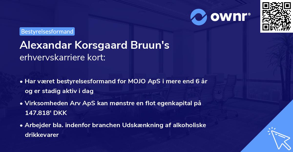 Alexandar Korsgaard Bruun's erhvervskarriere kort