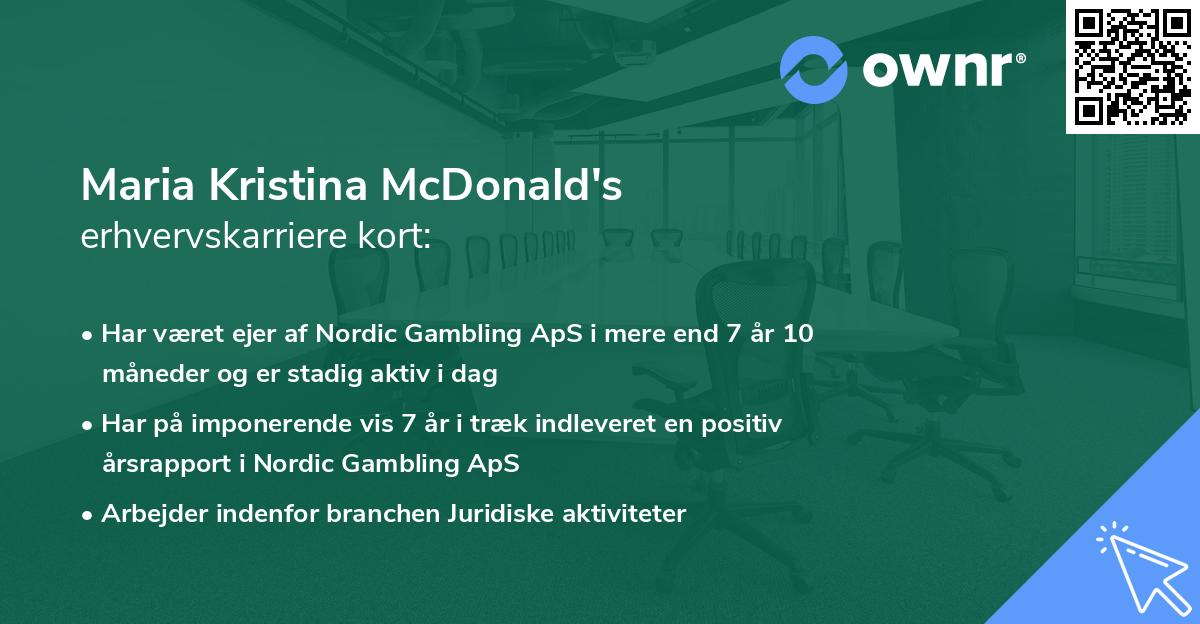 Maria Kristina McDonald's erhvervskarriere kort