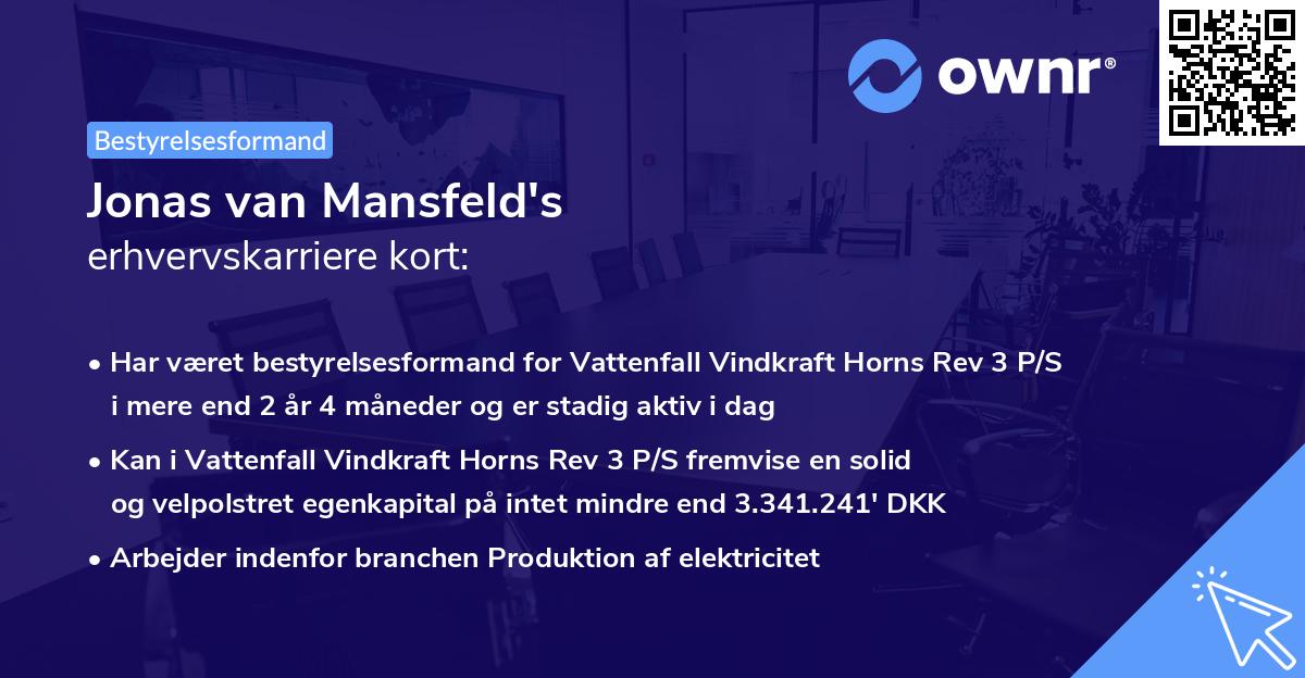 Jonas van Mansfeld's erhvervskarriere kort