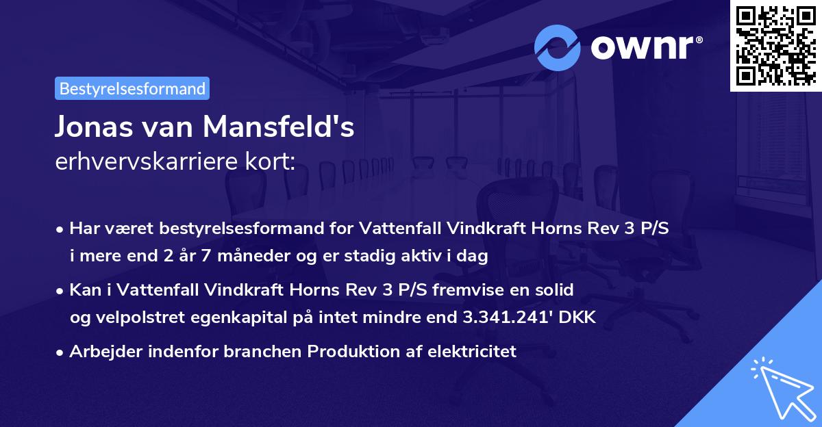 Jonas van Mansfeld's erhvervskarriere kort