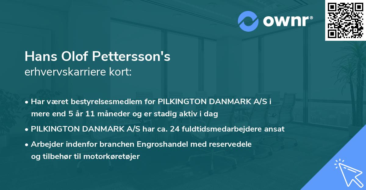 Hans Olof Pettersson's erhvervskarriere kort