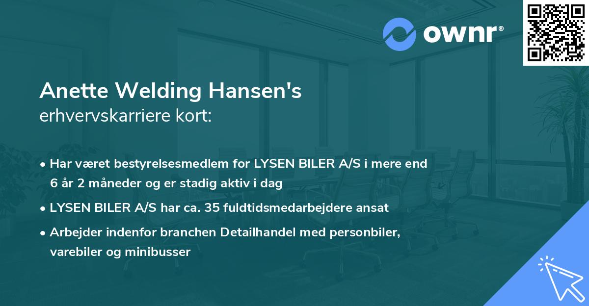 Anette Welding Hansen's erhvervskarriere kort