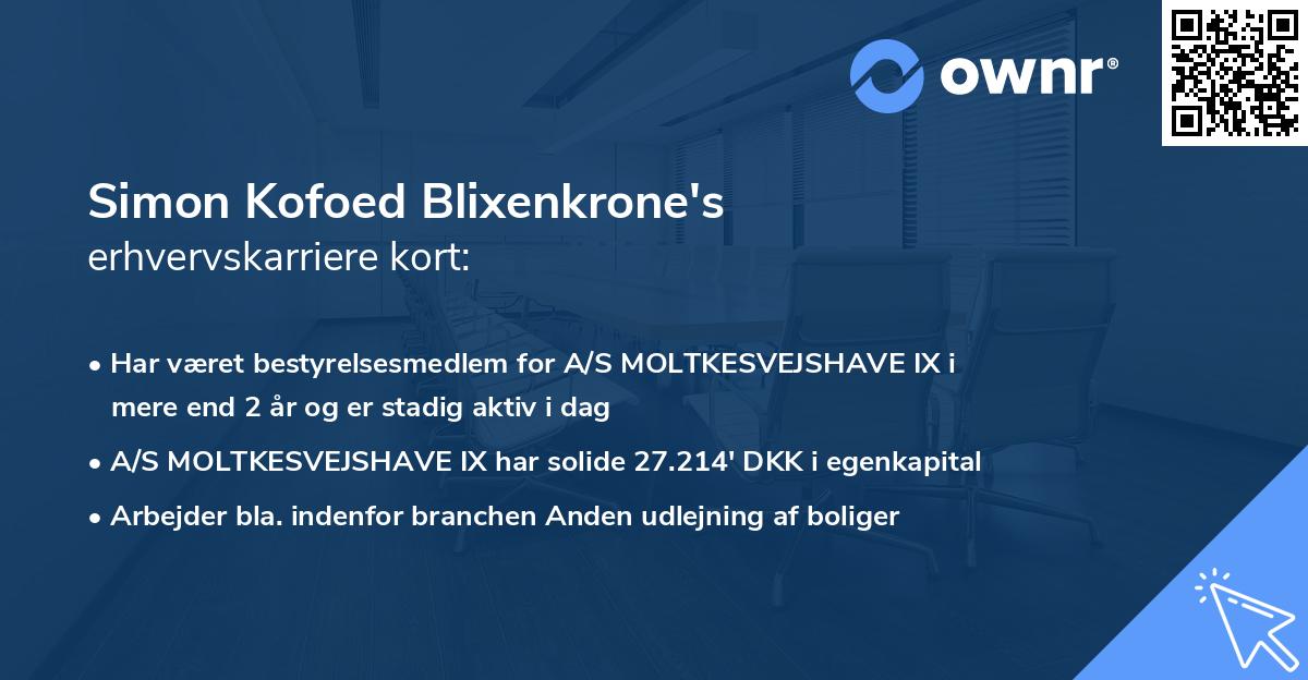 Simon Kofoed Blixenkrone's erhvervskarriere kort