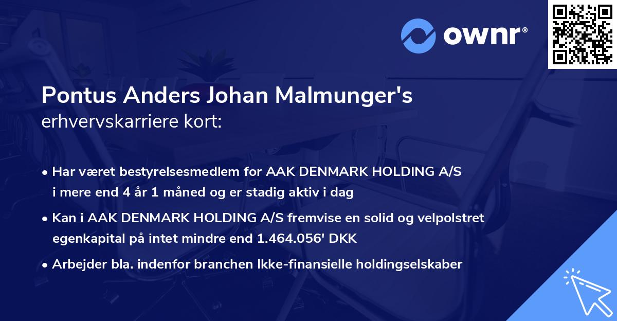 Pontus Anders Johan Malmunger's erhvervskarriere kort