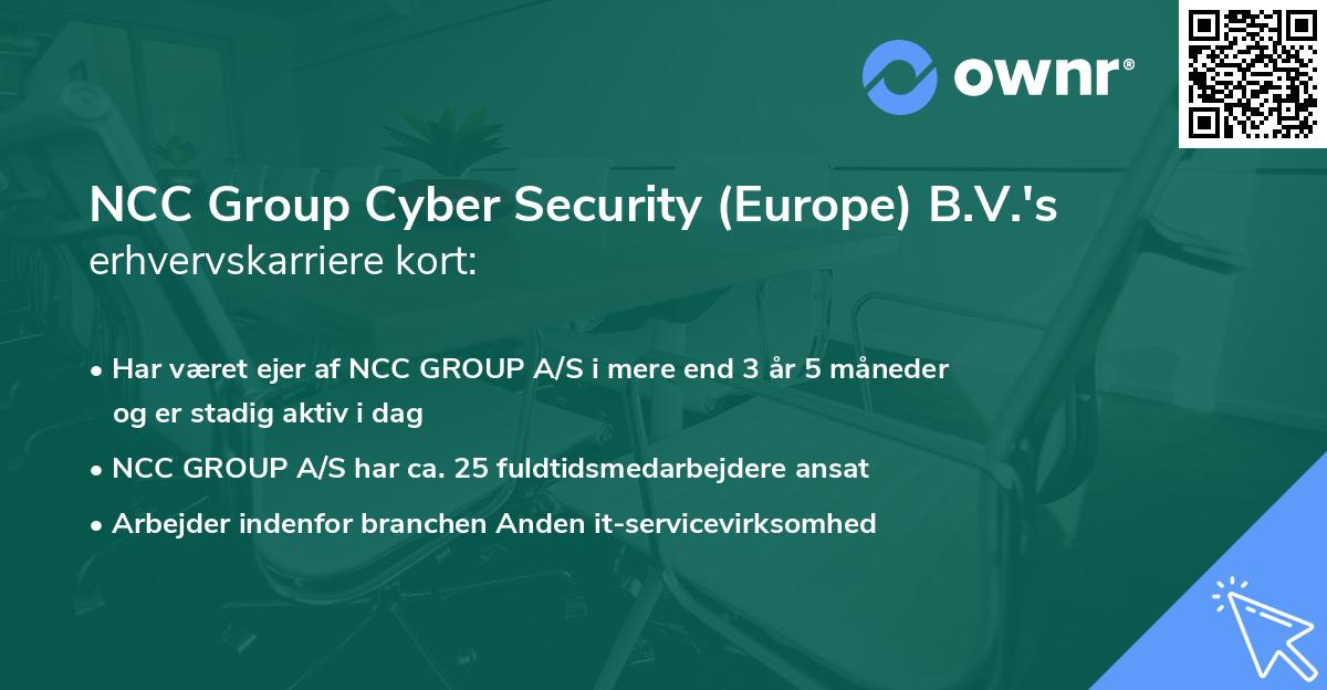 NCC Group Cyber Security (Europe) B.V.'s erhvervskarriere kort