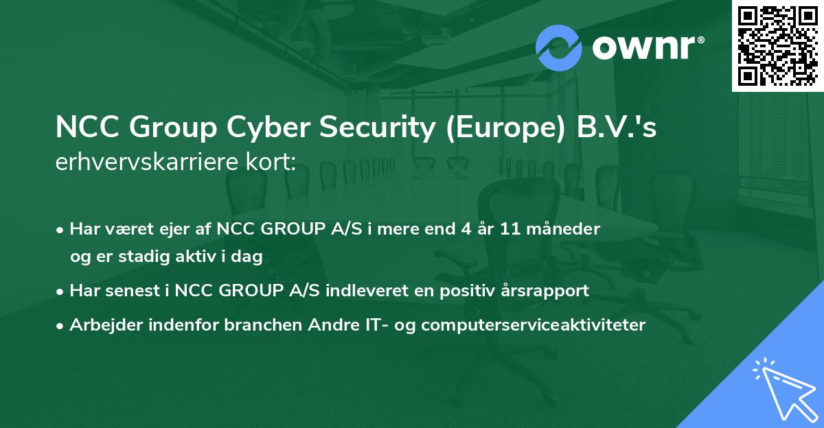 NCC Group Cyber Security (Europe) B.V.'s erhvervskarriere kort