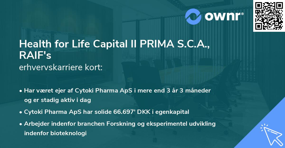 Health for Life Capital II PRIMA S.C.A., RAIF's erhvervskarriere kort