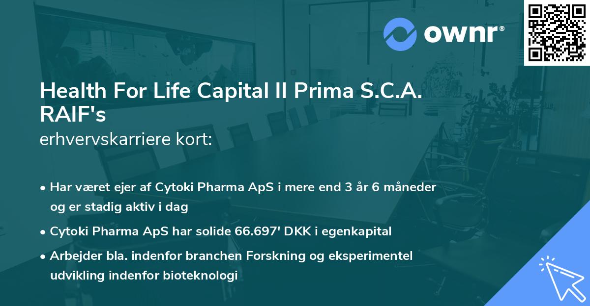 Health For Life Capital II Prima S.C.A. RAIF's erhvervskarriere kort