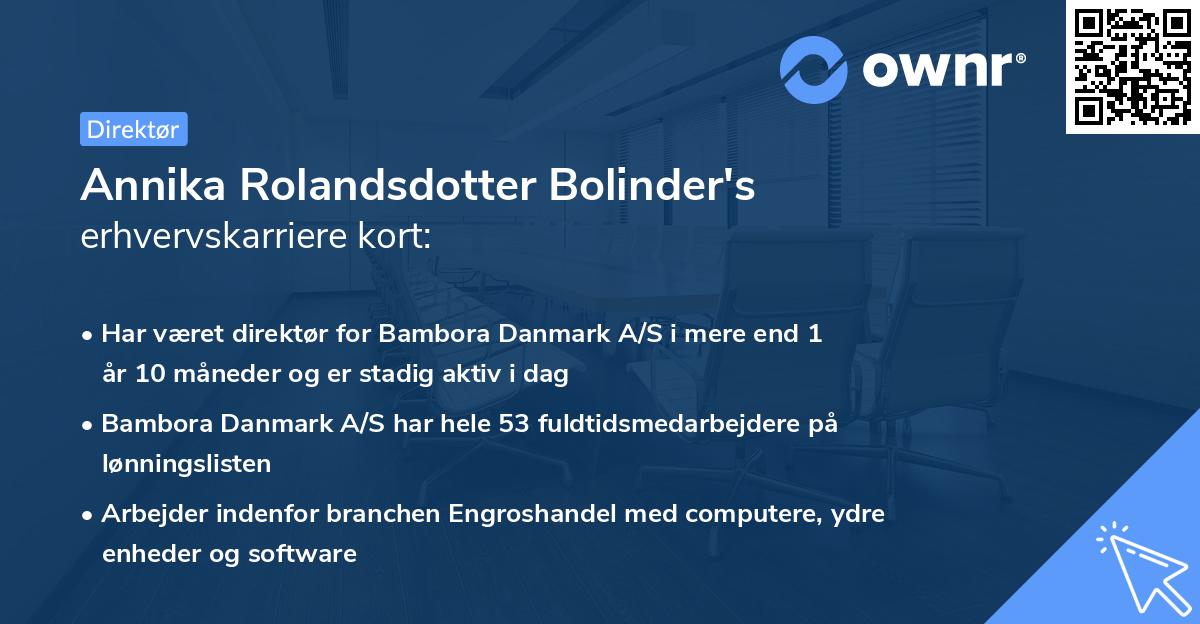 Annika Rolandsdotter Bolinder's erhvervskarriere kort